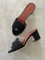LORO PIANA Summer Charms Heeled Sandals in Black suede - Image 3