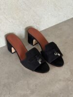 LORO PIANA Summer Charms Heeled Sandals in Black suede - Image 2
