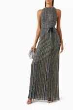 Missoni Long Striped Knit Dress sequin embellishments & a tie-up waist belt - Image 3