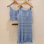 SANDRO Summer Collection Pointtele knit maxi skirt in light blue
