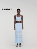SANDRO Summer Collection Pointtele knit maxi skirt in light blue - Image 2