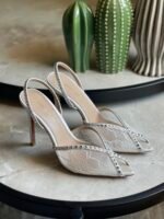 Andrea Wazen Katy slingback pumps delicate lace detailing & crystal embellishments - Image 2