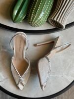 Andrea Wazen Katy slingback pumps delicate lace detailing & crystal embellishments - Image 3