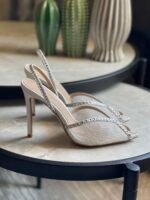 Andrea Wazen Katy slingback pumps delicate lace detailing & crystal embellishments - Image 4