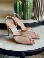 Andrea Wazen Katy slingback pumps delicate lace detailing & crystal embellishments - Image 5