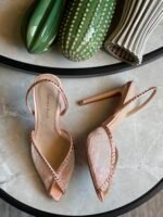 Andrea Wazen Katy slingback pumps delicate lace detailing & crystal embellishments - Image 6
