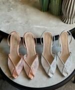 Andrea Wazen Katy slingback pumps delicate lace detailing & crystal embellishments