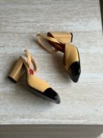 Chanel Slingback Block Heels "Beige lambskin & Black patent" - Image 2
