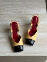 Chanel Slingback Block Heels "Beige lambskin & Black patent"