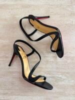 Christian Louboutin Rosalie 100 sandals in Black Strap & Beige inner sole - Image 3
