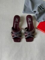 Gina Olympia Heeled Mules with crystal embellished crossover straps - Image 4
