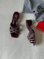 Gina Olympia Heeled Mules with crystal embellished crossover straps - Image 5
