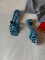Gina Olympia Heeled Mules with crystal embellished crossover straps - Image 3