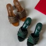Gina Maine sandals block heel and signature swarovski crystal trim