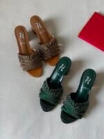 Gina Maine sandals block heel and signature swarovski crystal trim