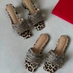 Gina sandals leopard print design and crystal-embellished straps