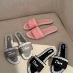 Dior Dentelle slides signature Oblique embroidered cotton & delicate lace detailing