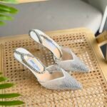Jimmy Choo Saeda 100 Pumps embellished mesh, crystal anklet pointed toe