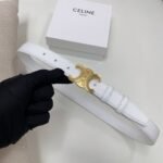 Celine Triomphe belt white leather and Celine logo Buckle