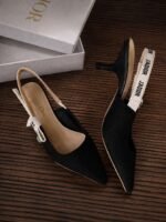Dior J'dior slingback heels black technical fabric embroidered ribbon and bow detail - Image 3