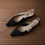 Dior J'dior slingback heels black technical fabric embroidered ribbon and bow detail