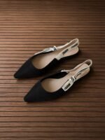 Dior J'dior slingback heels black technical fabric embroidered ribbon and bow detail
