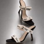 Dior J'Adior Strap heel sandals Black embroidered cotton with a leather sole