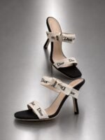 Dior J'Adior Strap heel sandals Black embroidered cotton with a leather sole