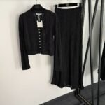 Sandro knitted set structured cardigan with pearl button details & a matching ribbed skirt - Image 3