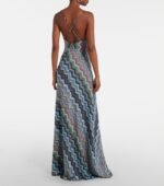 Missoni sleeveless maxi dress signature blue-toned chevron pattern and delicate criss-cross straps - Image 2