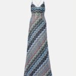 Missoni sleeveless maxi dress signature blue-toned chevron pattern and delicate criss-cross straps