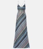 Missoni sleeveless maxi dress signature blue-toned chevron pattern and delicate criss-cross straps