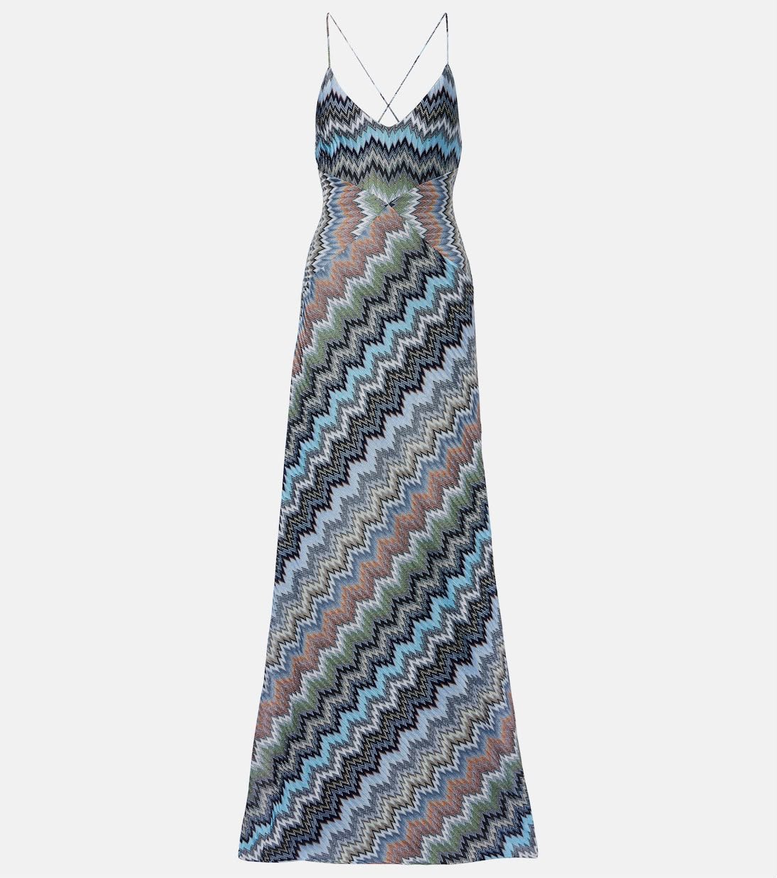 WhatsApp Image 2026-08-04 at 18.28.49 Missoni sleeveless maxi dress signature blue-toned chevron pattern and delicate criss-cross straps - Image 1