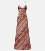 Missoni sleeveless maxi dress iconic pink & rust tone zigzag knit pattern