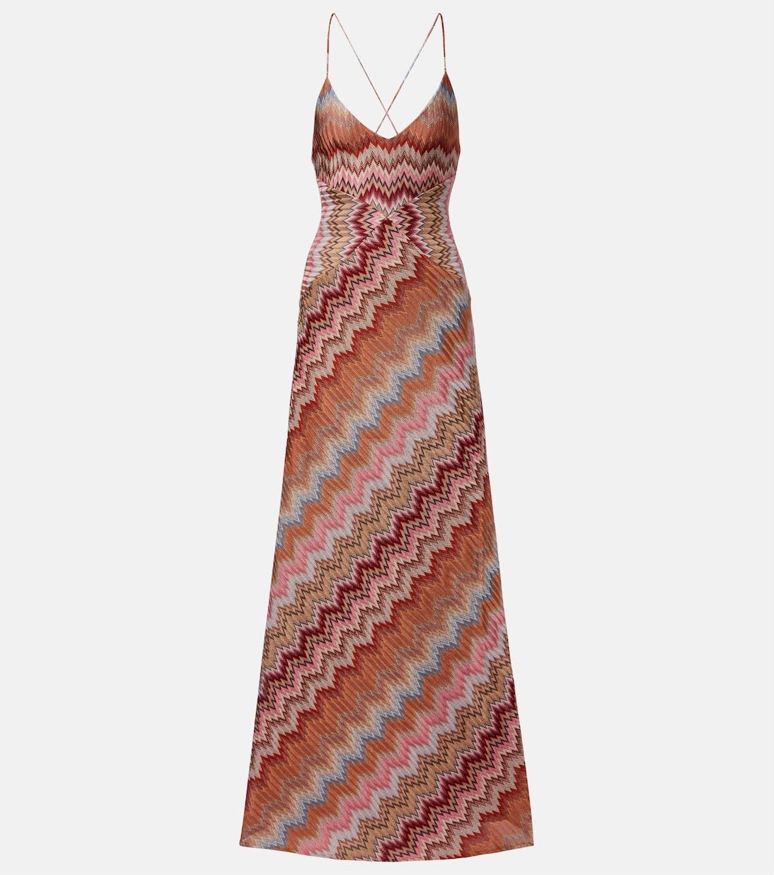WhatsApp Image 2026-08-04 at 18.29.04 (1) Missoni sleeveless maxi dress iconic pink & rust tone zigzag knit pattern - Image 1