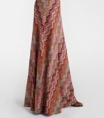 Missoni sleeveless maxi dress iconic pink & rust tone zigzag knit pattern - Image 3