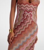 Missoni sleeveless maxi dress iconic pink & rust tone zigzag knit pattern - Image 2