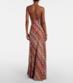 Missoni sleeveless maxi dress iconic pink & rust tone zigzag knit pattern - Image 4