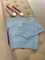 Chanel sweater prominent quilted diamond pattern & delicate pearl embellishments - Image 2