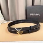 Prada Saffiano leather belts with brand iconic triangular metal logo buckle - Image 2