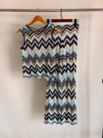 Maje crochet-knit set a navy-beige & light blue zigzag pattern