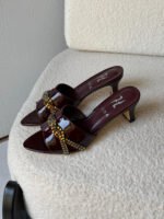 Gina Celine Mules in Chestnut Patent
