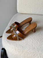 Gina Celine Mules in Chestnut Patent - Image 5