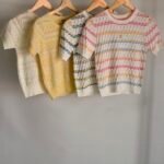 Chanel Short-Sleeved Top colorfull zigzag stripes & a central CC logo