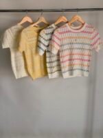 Chanel Short-Sleeved Top colorfull zigzag stripes & a central CC logo