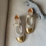 Chanel Gold Sequin Mesh Mary Jane Ballet Flats