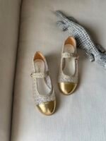 Chanel Gold Sequin Mesh Mary Jane Ballet Flats
