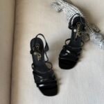 Chanel Strappy High Heel sandals delicate multi strap detailing & CC logo on the ankle strap button