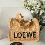 Loewe Font Tote in Woven Natural Raffia