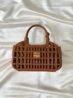 Miu Miu Cognac Leather Basket Bag - Image 2